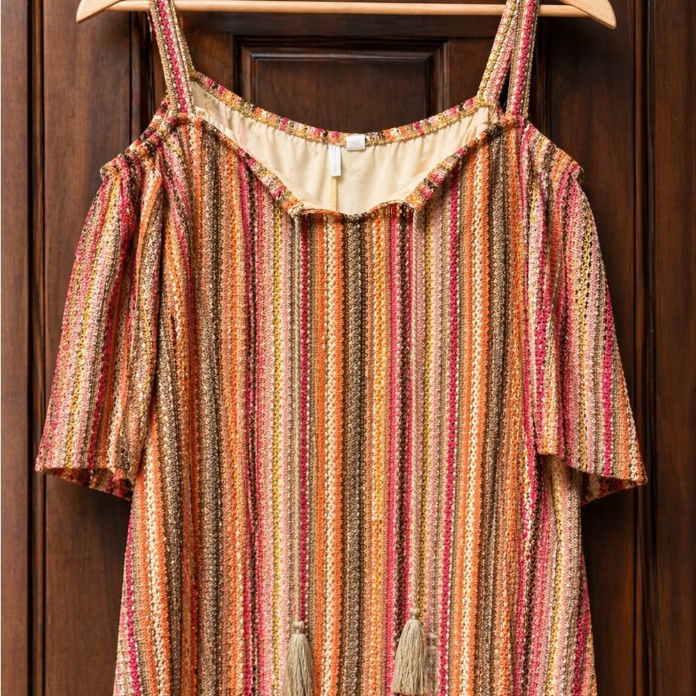 Cato Multicolor Striped Cold-Shoulder Camisole with Tassel Ties